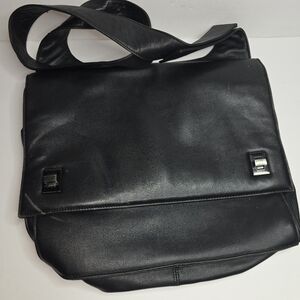Good Condition Black Flap Kenneth Cole Leather Laptop Bag